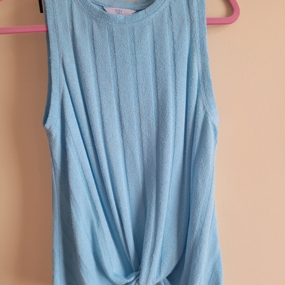 Time and Tru Light Blue Ribbed Sleeveless Twist Front Tank Top Small - Picture 4 of 4